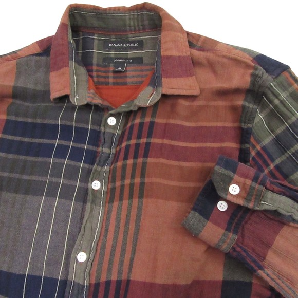 Banana Republic Mens Button Up Flannel Shirt M Slim Brown Multicolor - Picture 1 of 11